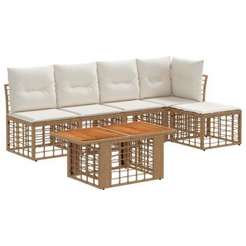 Conjunto De Sofás De Jardín 6 Uds. Natural Y Crema Vidaxl