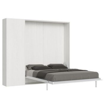 Cama Plegable 140x190 Cm Con 1 Columna Contenedor De Madera Blanca Kanto
