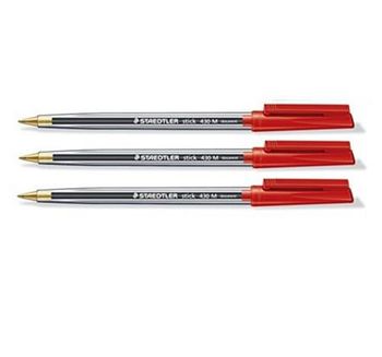 Staedtler 430 Stick Ball Pen Medium 1.0mm Tip 0.35mm Line Red (Pack of 10)
