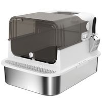 pawhut arenero para gatos de acero inoxidable xxl con tapa abatible laterales altos entrada superior pala blanco