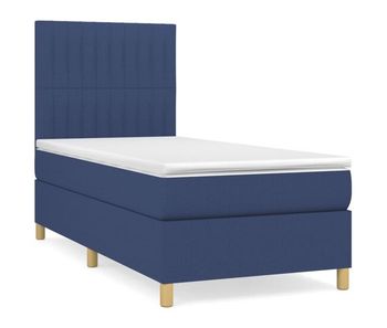 Cama box spring con colchón tela azul 80x200 cm rayas verticales