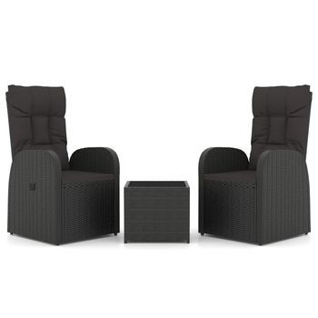 Juego Salón Jardín 3 Piezas | Mueble De Jardín Ratán Sintético Y Acero Negro