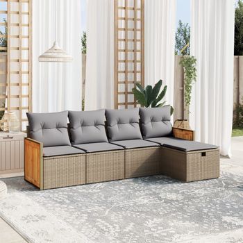 Conjunto De Sofás Jardín Con Cojines Beige Mezcla 5 Uds | Mueble Jardin Mesa Y Sillas Ratán Pe Cfw562269