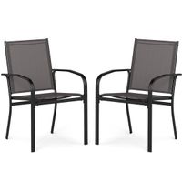 costway juego de 2 sillas de exteriores apilables con resplado alto asiento ancho reposabrazos para exterior 61 x 575 x 89 cm gris