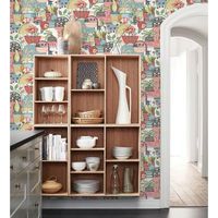 papel pintado vinilico ecologico maceta de plantas y flores con pajaros multicolor - dafne 682094 de gaulan - rollo de 10 m x 052 m