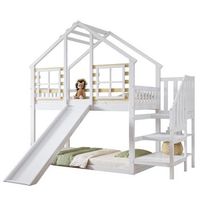 litera infantil 90x200cm con escaleras tobogan ventana barandilla de seguridad blanca