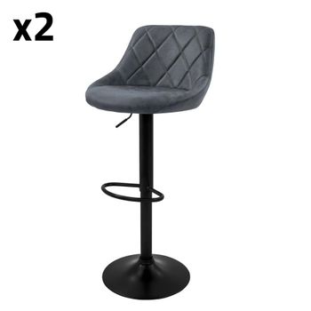 2x Taburetes de bar piel sintetica antracita altura regulable 62-82cm