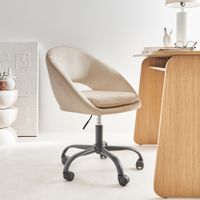 silla de oficina de terciopelo con ruedas blanco roto