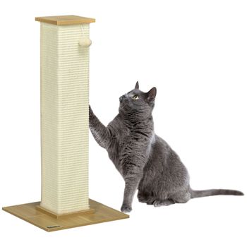 PawHut Poste Rascador para Gatos de 80 cm Árbol para Gatos con Poste de Sisal y Bola Colgante 38x38x80 cm Roble