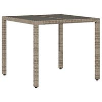 mesa de jardin  mesa de exterior superficie de vidrio ratan pe gris 90x90x75 cm