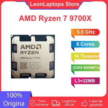Procesador AMD Ryzen 7 9700X TDP 65W Socket AM5 para Juegos, 5.5GHz, 8 Núcleos, 16 Hilos, 40MB de Caché de Juego, 4NM