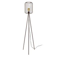 lampara de pie tripode metal marron pantalla marron