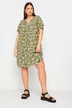 Yours Vestido Túnica Corto Verde De Leopardos, Mujer Curvy Y Tallas Grandes, Yours
