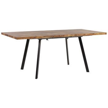 Mesa De Comedor Madera Clara Patas De Metal Negro Mdf Extensible 140/180 X 90 Cm Extensión Tradicional Harlow
