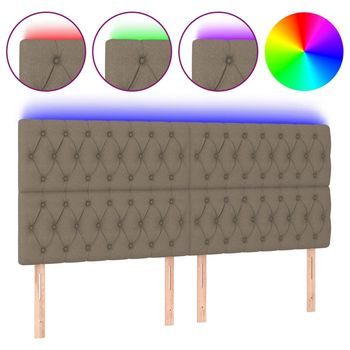 Cabecero Cama Con Luces Led | Panel De Cabecera Tela Gris Taupe 180x7x118/128 Cm