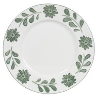 plato llano de ceramica blanca y flores verdes