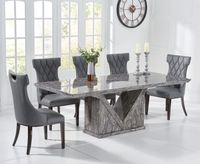 mocha 220cm grey marble dining table with freya chairs