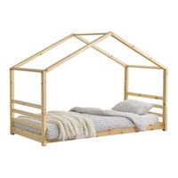 encasa cama para ninos de pino - 90 x 200 cm - cama infantil - forma de casa - en color pino natural