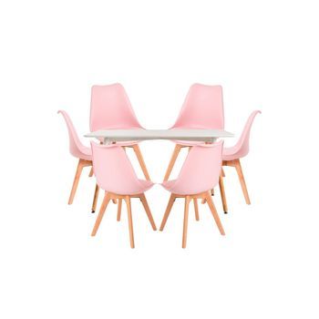 Conjunto Mesa Tower Rectangular 120 X 80 Cm Blanca Y Pack 6 Sillas Synk Basic - Rosa