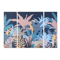 cuadro set 3 lienzo mdf 140x38x100 jungle azul