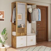 conjunto de recibidor - entrada - tablero de particulas - blanco y natural 100x38x180cm