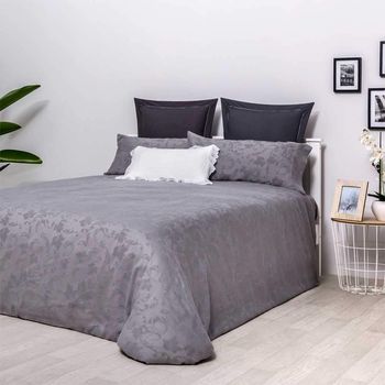 Funda Nórdica Jacquard Floral Gris Algodón Gris Cama De 150