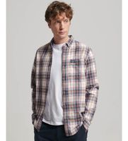 superdry para hombre m4010727a camisa de lenador de algodon organico a cuadros beige s casual manga larga sostenible