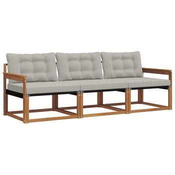 Conjunto De Sofás De Exterior 3 Piezas | Mueble De Jardín Gris Natural Y Claro