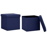 juego de 2 taburetes con pufs plegables de almacenamiento en tela azul dec026386