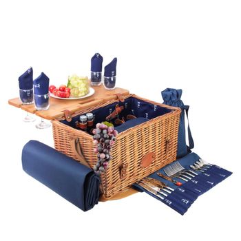 Cesta de picnic de mimbre y cuero saint-honoré azul 4 personas