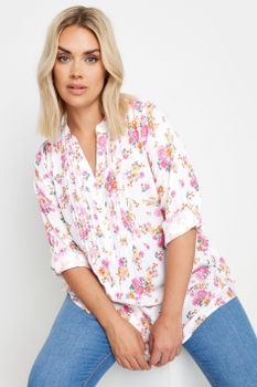 Yours Camisa Blanca Floral Con Jaretas Adornadas, Mujer Curvy Y Tallas Grandes, Yours
