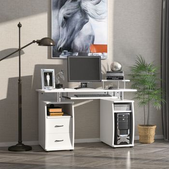 Escritorio Con Estanterías De Melamina Homcom 120x55x85 Cm Blanco