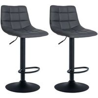 conjunto de 2 taburetes de bar en base sintetica gris base de metal negro mate regulables en altura y reposapies tdb10636