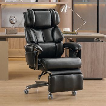 Silla De Oficina Con Masaje Y Calefacción, Reclinable 90°–150°, Reposapiés Y Cuero Pu Negro
