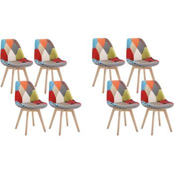 8 Sillas De Comedor, Sillas Escandinavas Con Patas De Madera, Patchwork De Estilo Nórdico.