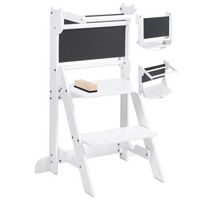 torre de aprendizaje infantil de cocina con pizarra estructura de madera de pino con escalones blanco mogo