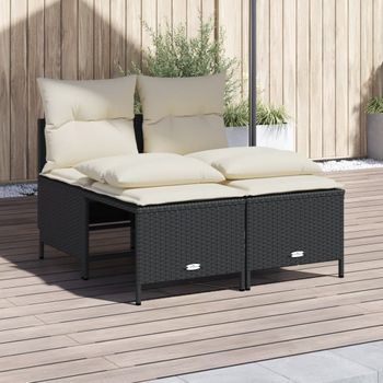 Juego De Sofás Jardín 4 Uds | Mueble Jardin Mesa Y Sillas Con Cojines Ratán Sintético Negro Cfw15271