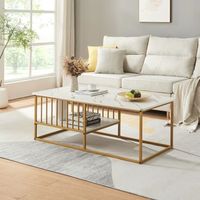 mesa de centro raukurg con estante acero 120x60x44cm - marmol blanco  dorado encasa