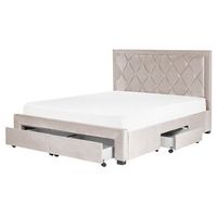 cama con almacenaje de terciopelo beige 160 x 200 cm cajones cabecero alto capitone glamuroso lievin