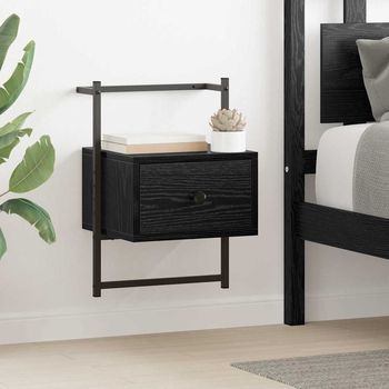 Mesita De Noche 2 Uds - Mueble Para Dormitorio - Madera Y Metal - Roble Negro (35x30x51cm)