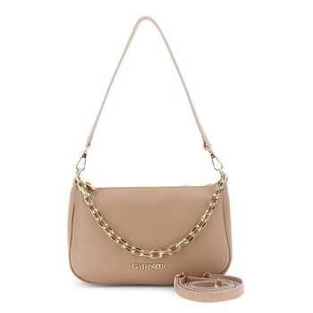 bolso de hombro de piel con asa de cadena dorada nude