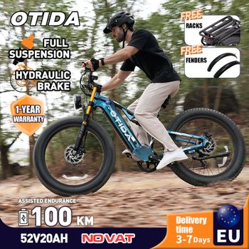 Bicicleta Eléctrica OTIDA S26 con Doble Motor, Batería de 52V20Ah, Llantas Gruesas de 26 Pulgadas, Bicicleta Eléctrica de Montaña de Alta Potencia para Adultos