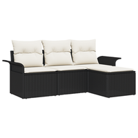 juego de sofa de jardin de 4 uds con cojines ratan poliester negro cfw990798