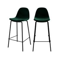 set de 2 sillas para isla de cocina en terciopelo verde oscuro 65 cm