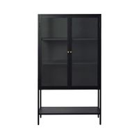 aparador alto de 2 puertas de vidrio templado y metal h160cm - negro