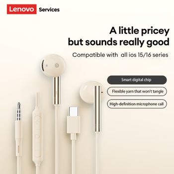 Auriculares con cable Lenovo YF43, tipo C/conector de 3,5 mm, auriculares semi-in-ear para juegos, sonido envolvente HiFi, auriculares para deportes electrónicos con micrófono