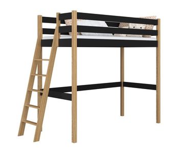 Cama alta de madera n02 negro / roble