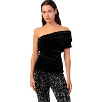 admas blusa top asimetrico de terciopelo velour and lace para mujer