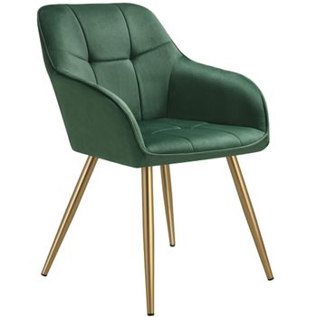 Silla de comedor, aterciopelada, 58 x 62 x 82 cm, verde oscuro/oro