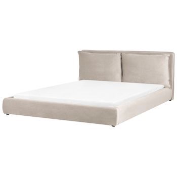 Cama De Agua Moderna De Terciopelo 180 X 200 Cm Cabecero Tapizado Y Acolchado Gris Pardo Bajonna